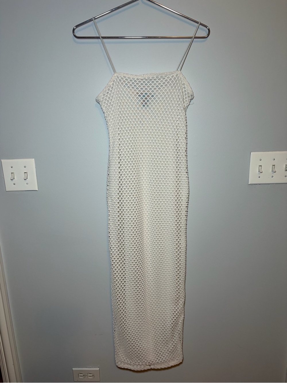 Forever 21 White Mesh Maxi Dress with Spaghetti Straps